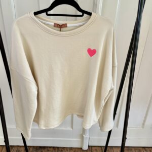 Sweatshirt CREME mit pinkem Herz